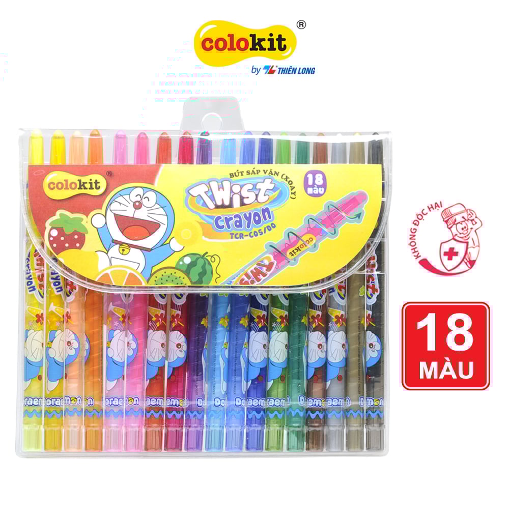 Bút sáp vặn Thiên Long Colokit Doraemon TCR-C05/DO - 18 màu - Không độc hại - Bút sáp siêu đẹp