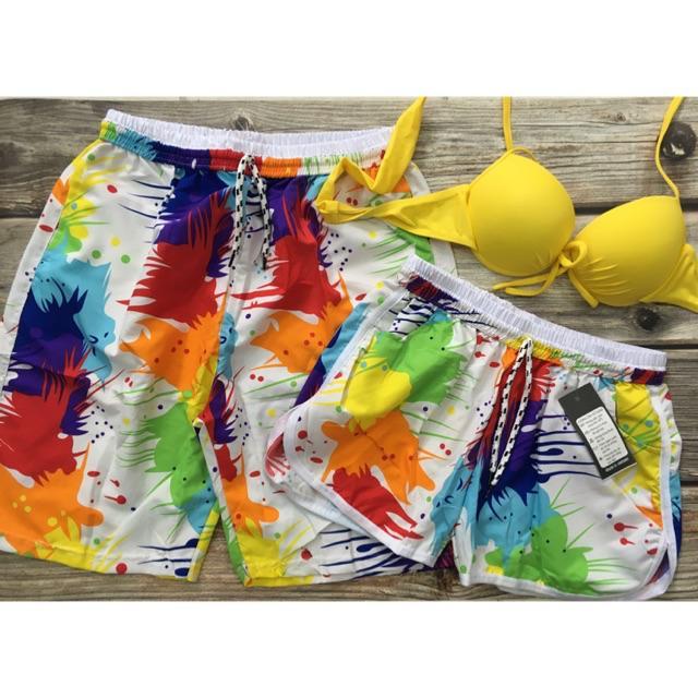 Quần đôi couple vải dù đi biển kèm áo bikini thun lạnh