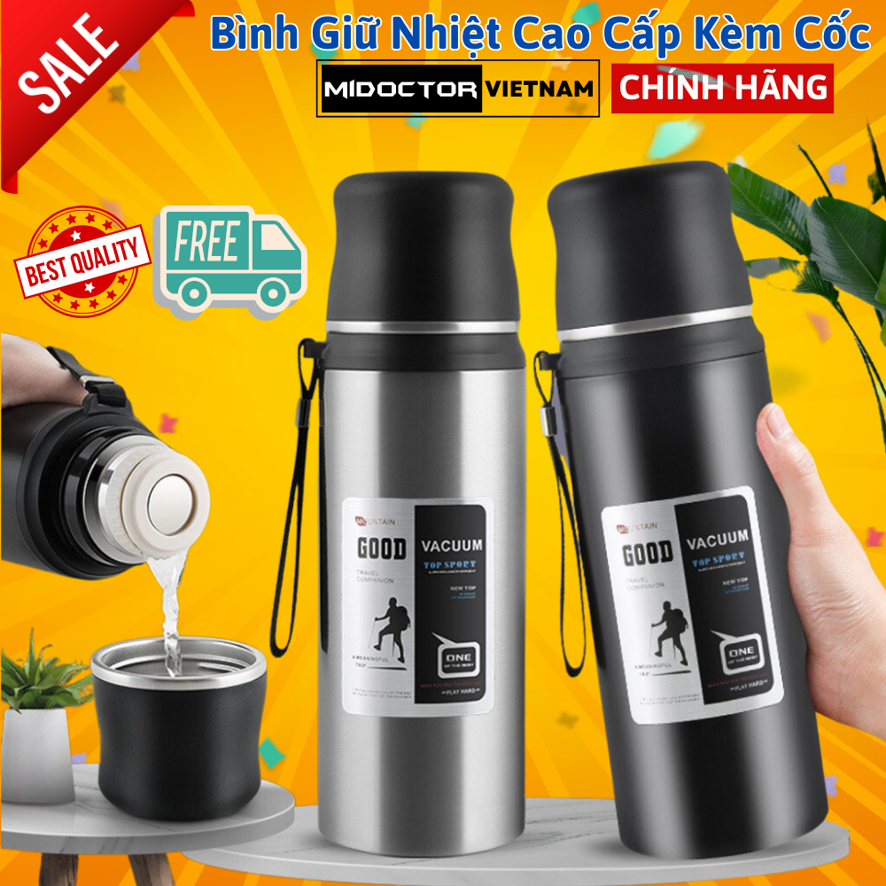 Bình Giữ Nhiệt 12 Tiếng Dáng Thể Thao Good 800 -1000ml Từ Inox 304 An Toàn Cao Cấp miDoctor – Có Nút Nhấn, Kèm Cốc