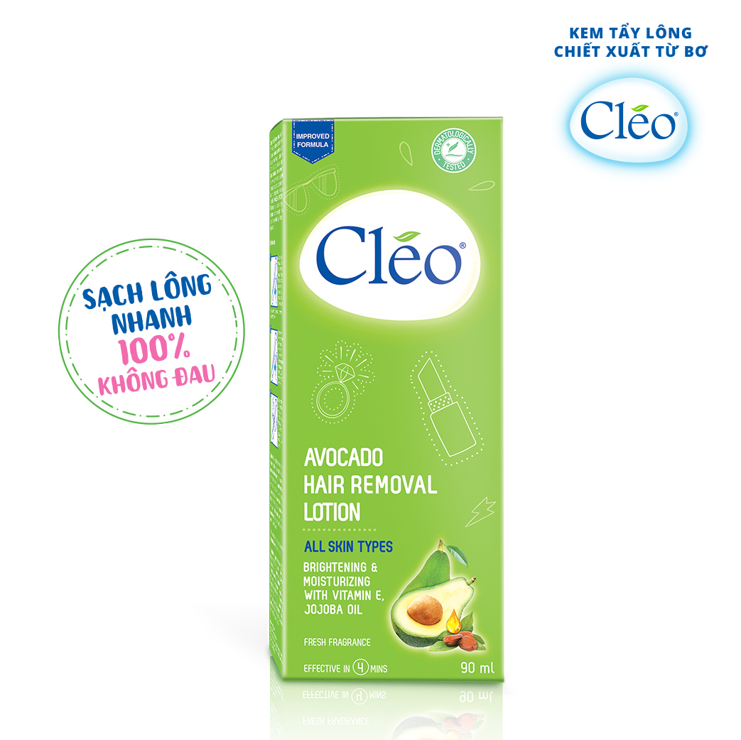 Kem tẩy lông Chiết Xuất Bơ Cleo dạng sữa dành cho vùng tay chân dành cho mọi loại da 90ml, an toàn, không đau và đạt hiệu quả nhanh chóng