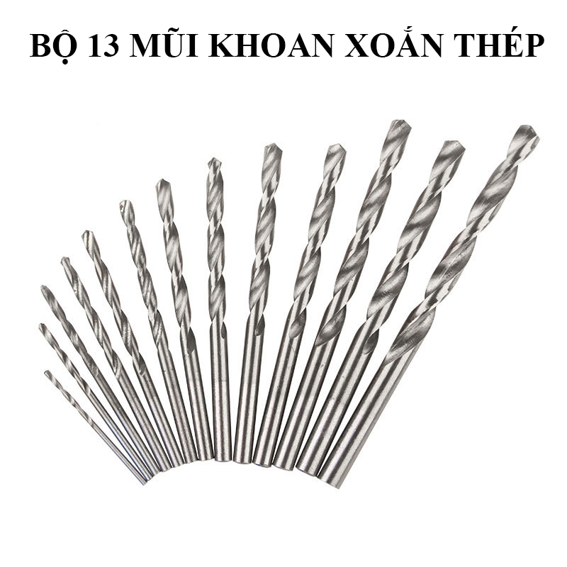 Bộ mũi khoan đa năng mini 13 mũi ABG khoan sắt, đá, gỗ, chất liệu thép hợp kim từ 1,5mm tới 6,5mm
