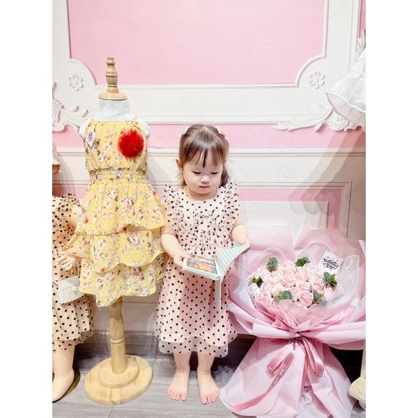 Đầm bé gái, váy bé gái hoa nhí phối hoa hồng thời trang, đồ bé gái VyVy Kids Fashion