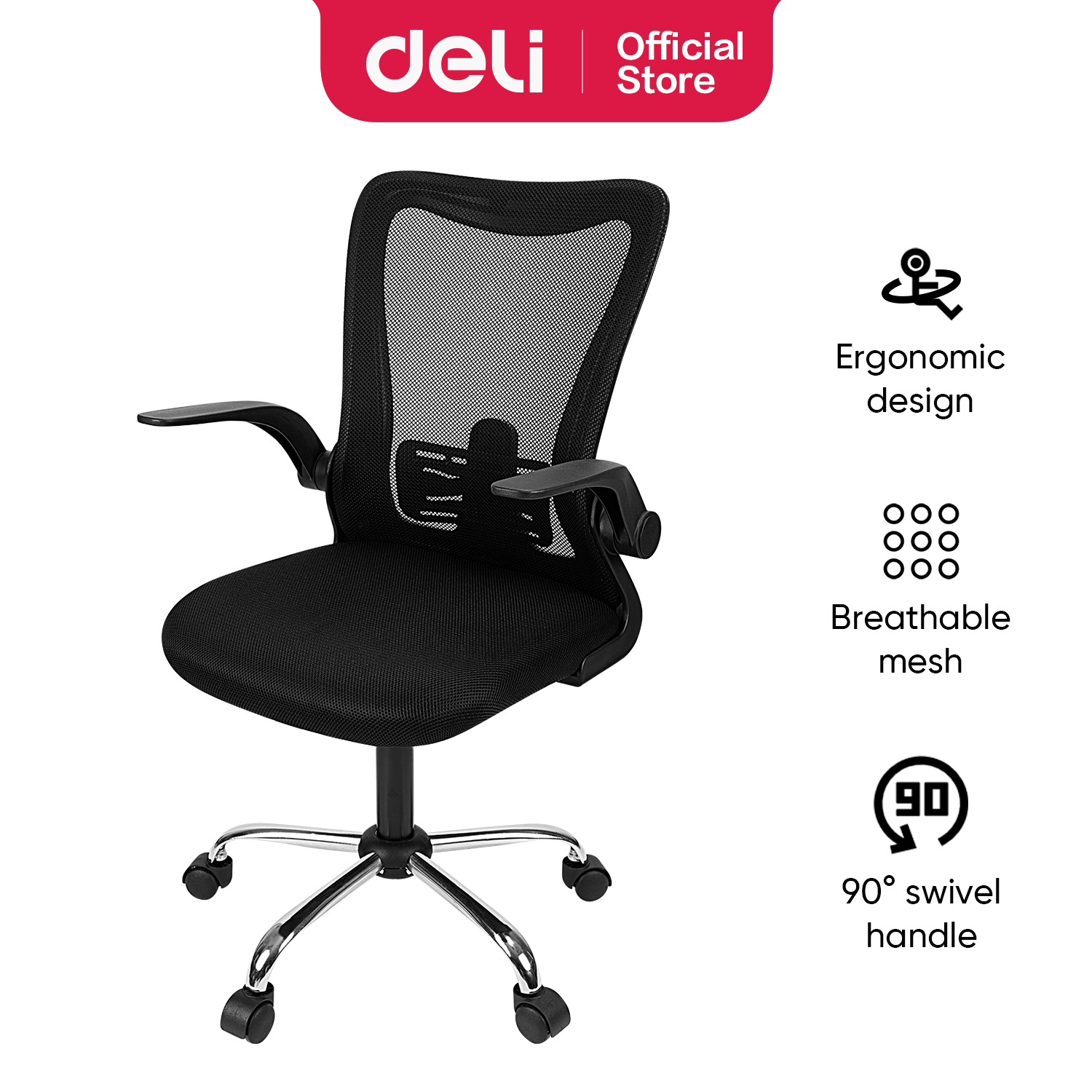 Ghế Xoay Văn Phòng Ngồi Làm Việc Công Thái Học Có Tựa Đầu Deli - Tay Gập Thông Minh, Có Ngả Lưng, Lưới Thoáng Khí, Chân Xoay Tiện Ích, Đệm Ghế Êm Aí - Phù Hợp Học Sinh, Văn Phòng, Game Thủ, Gaming - Hàng Chính Hãng