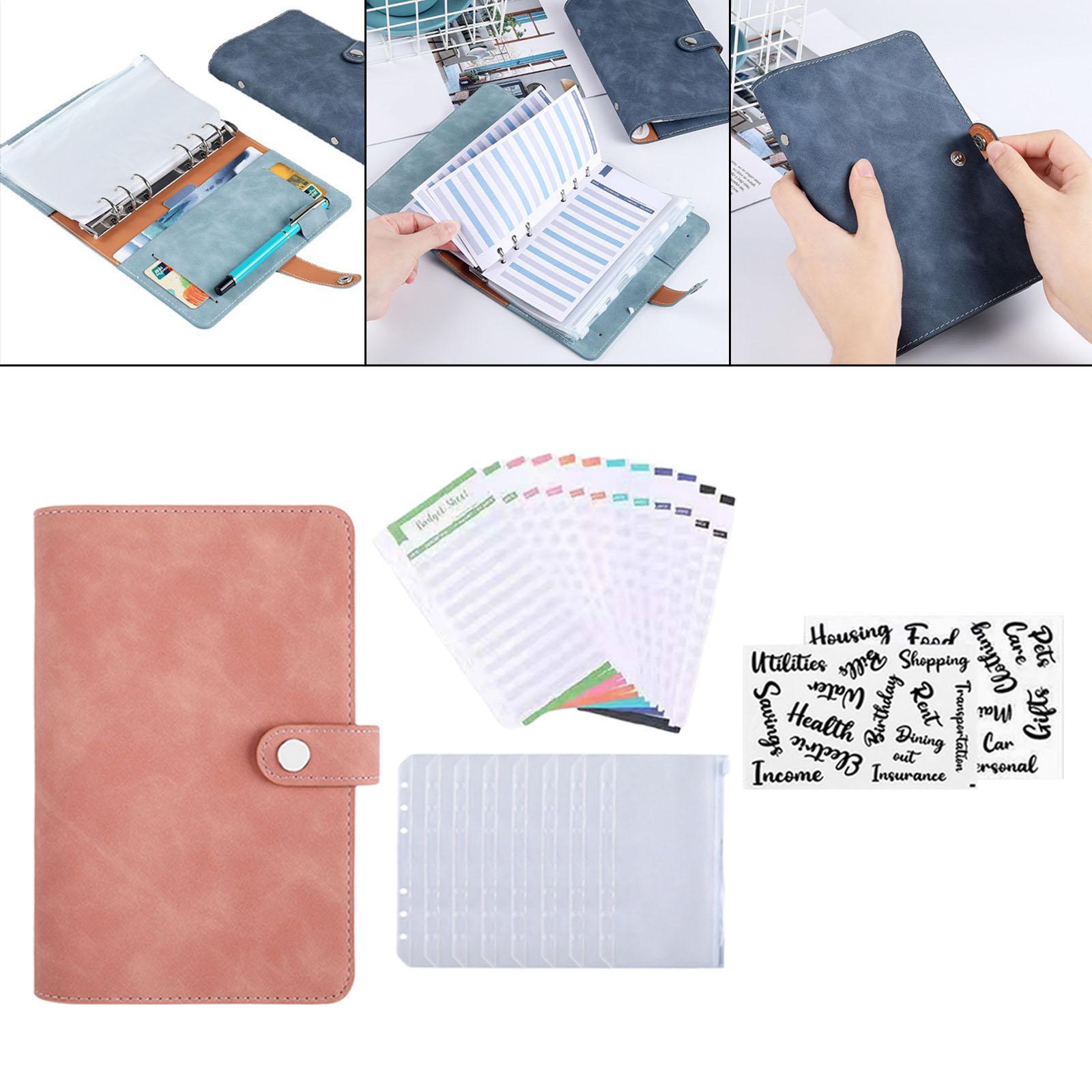A6 Cash Envelopes Binder Wallet, PU Leather Budget Planner Notebook with 8Pcs Zipper Pockets,Coupon Organizer Lose Leaf Cash Binder for Budgeting