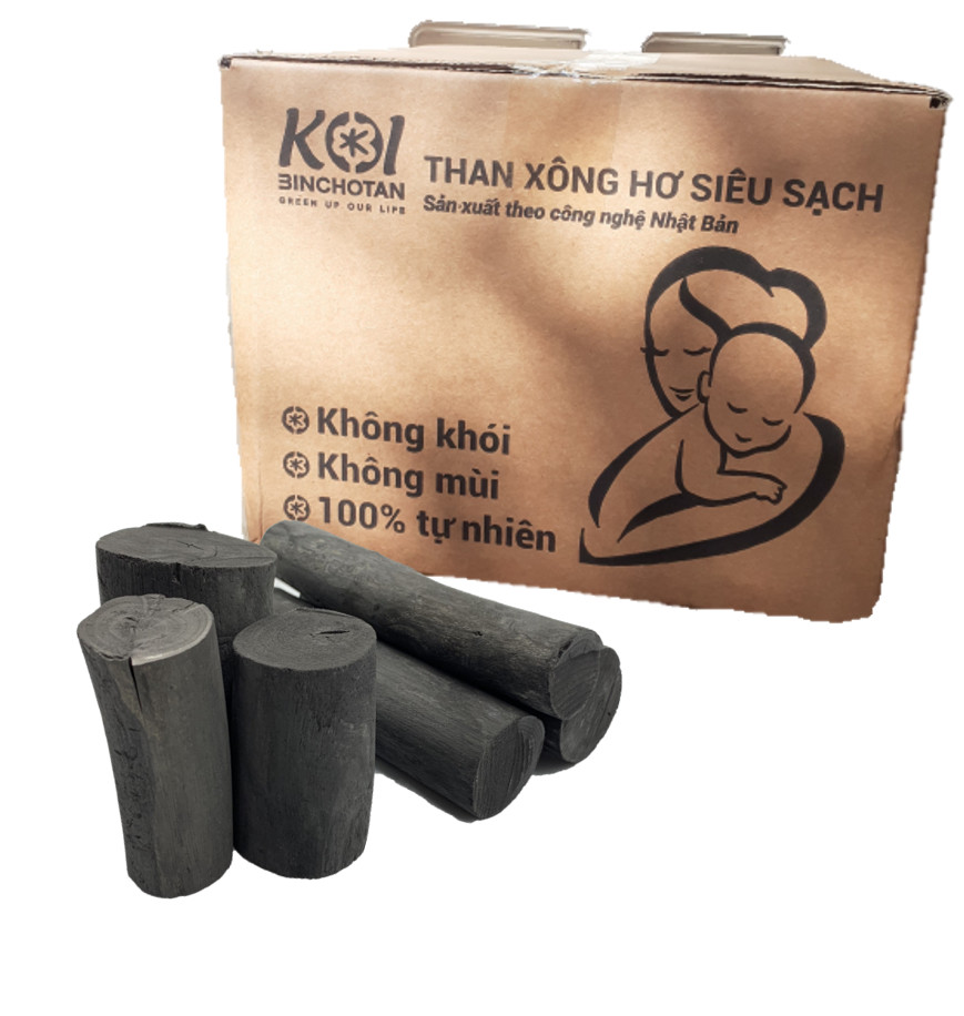 Than xông hơ sau sinh cao cấp KHÔNG KHÓI KHÔNG ĐỘC - Size lớn 5-10cm an toàn cho mẹ và bé, tiêu chuẩn Nhật Bản JIS, KOI Binchotan Hộp 5kg