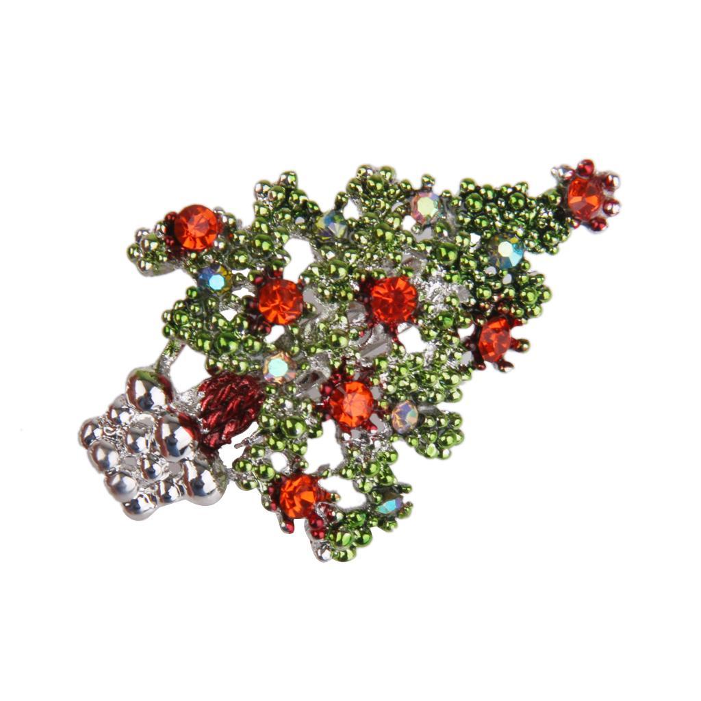 3-6pack Green Enamel Crystal Rhinestone Christmas Tree Brooch Pin Xmas Gift