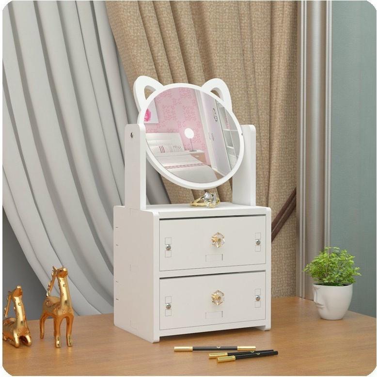 Kệ mỹ phẩm 2 ngăn có gương hình mèo