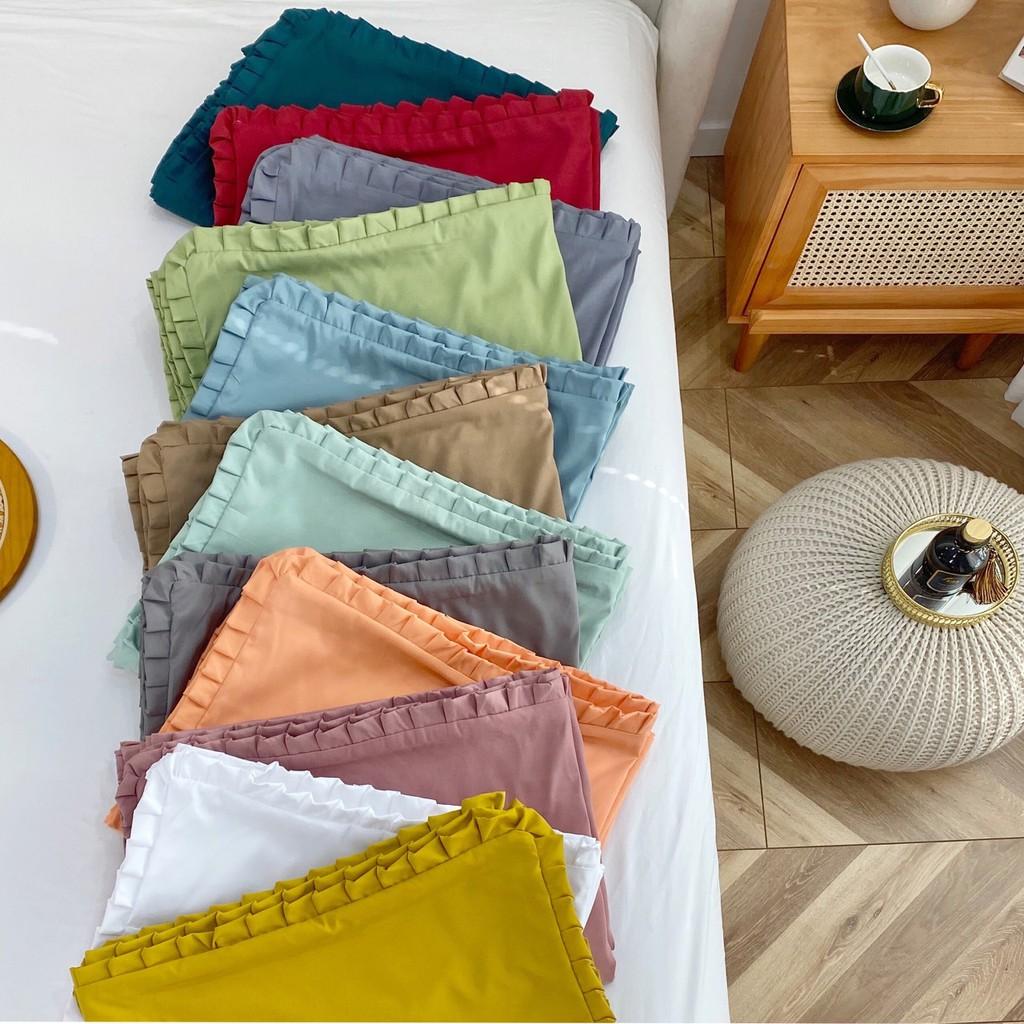Bộ chăn ga gối Cotton Tici phối bèo M2T bedding, vỏ chăn mền, drap giường và 2 vỏ gối