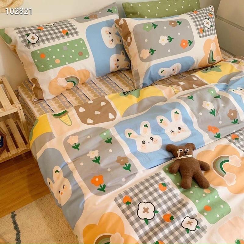Bộ chăn Ga Gối Cotton living 100%cotton Hàng Nhập Khẩu Cao Câp 4 Món Ngộ Nghĩnh