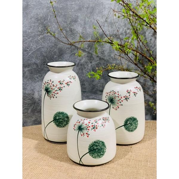 Set 3 lọ decor- cắm hoa, hoạ tiết vẽ thủ công. Gốm sứ Bát Tràng.