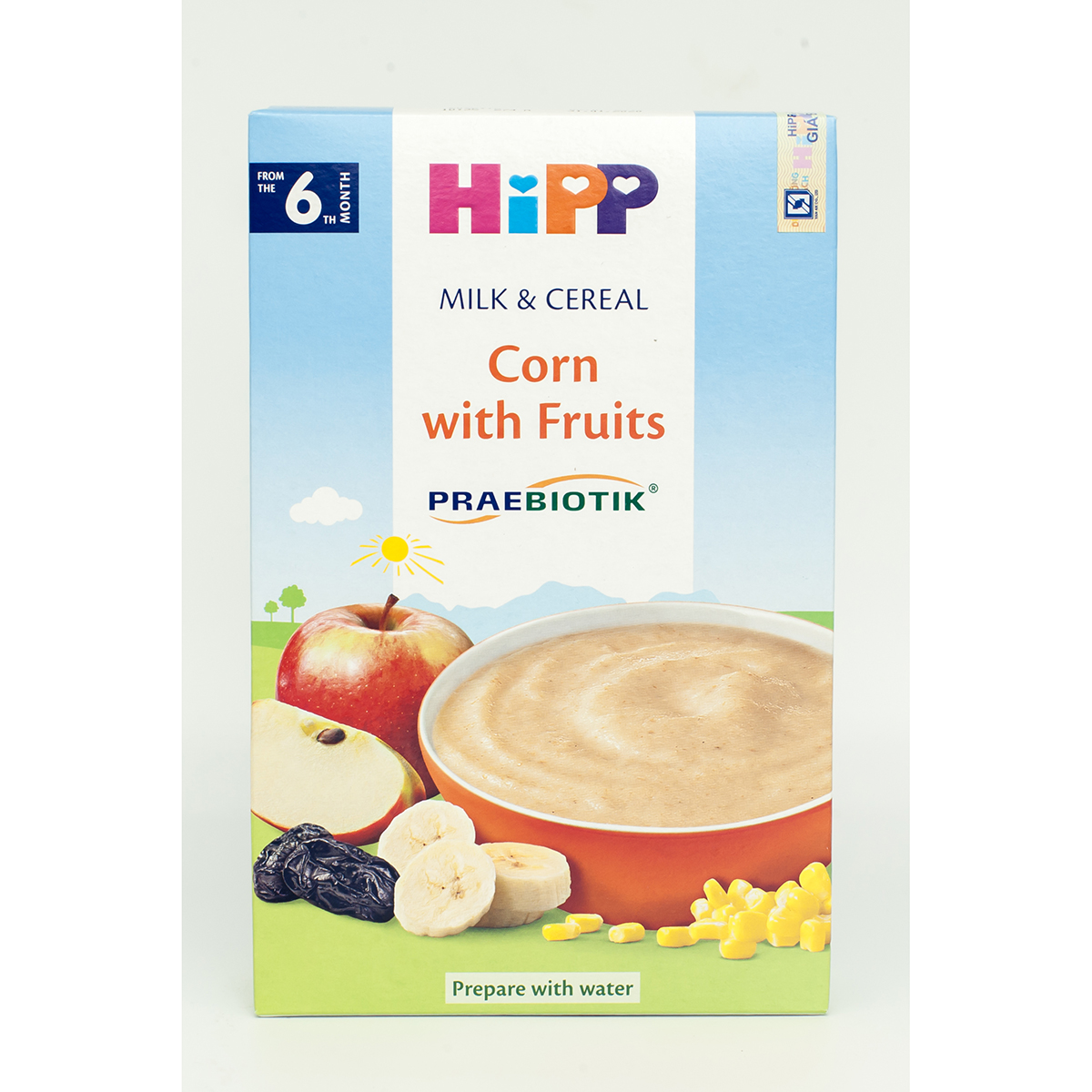 Bột sữa DD hoa quả HiPP Organic - Chuối, đào 250g cho bé từ 6 tháng tuổi