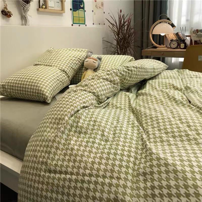 Bộ chăn ga Cotton Poly M2T bedding chăn ga Hàn Quốc roma xanh lá đủ size miễn phí bo chun