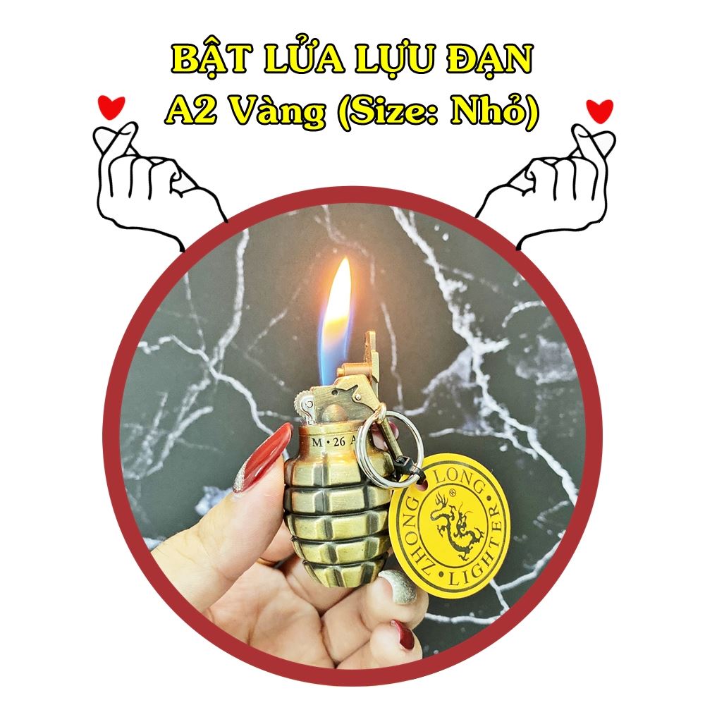 Hột quẹt bật lửa khè móc khóa hình trái lựu A2 Vàng size nhỏ 5cm kim loại - xài gas