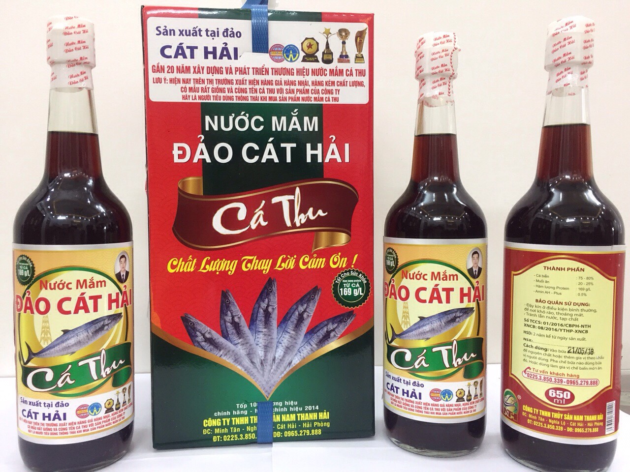 Hộp 4 chai Nước mắm cá thu Đỏ ngon, độ đạm cao, hàng chất lượng, dung tích 650ml/chai