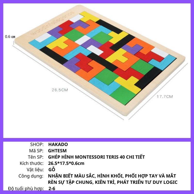 Đồ chơi gỗ xếp hình Montessori Tetris Cho Bé phát triển trí tuệ