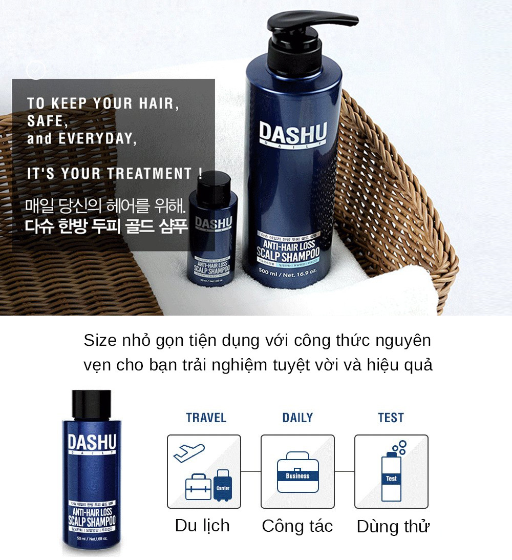 Dầu gội ngăn rụng tóc dành cho nam DASHU Anti - Hair Loss Scalp Mini size Sạch gàu và ngứa chính hãng Hàn Quốc 50ml JN-DG03