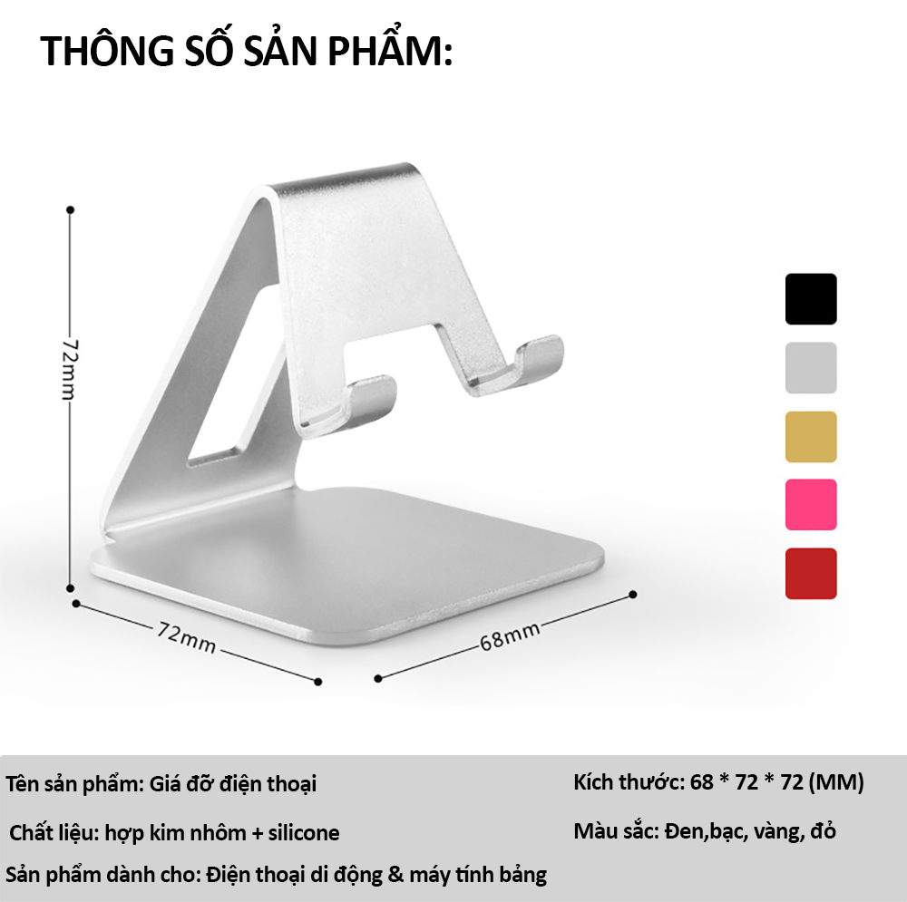 Giá Đỡ Để Bàn Điện Thoại Di Động, Máy Tính Bảng, Ipad Hợp Kim Nhôm Hàng Chính Hãng Helios - Bạc