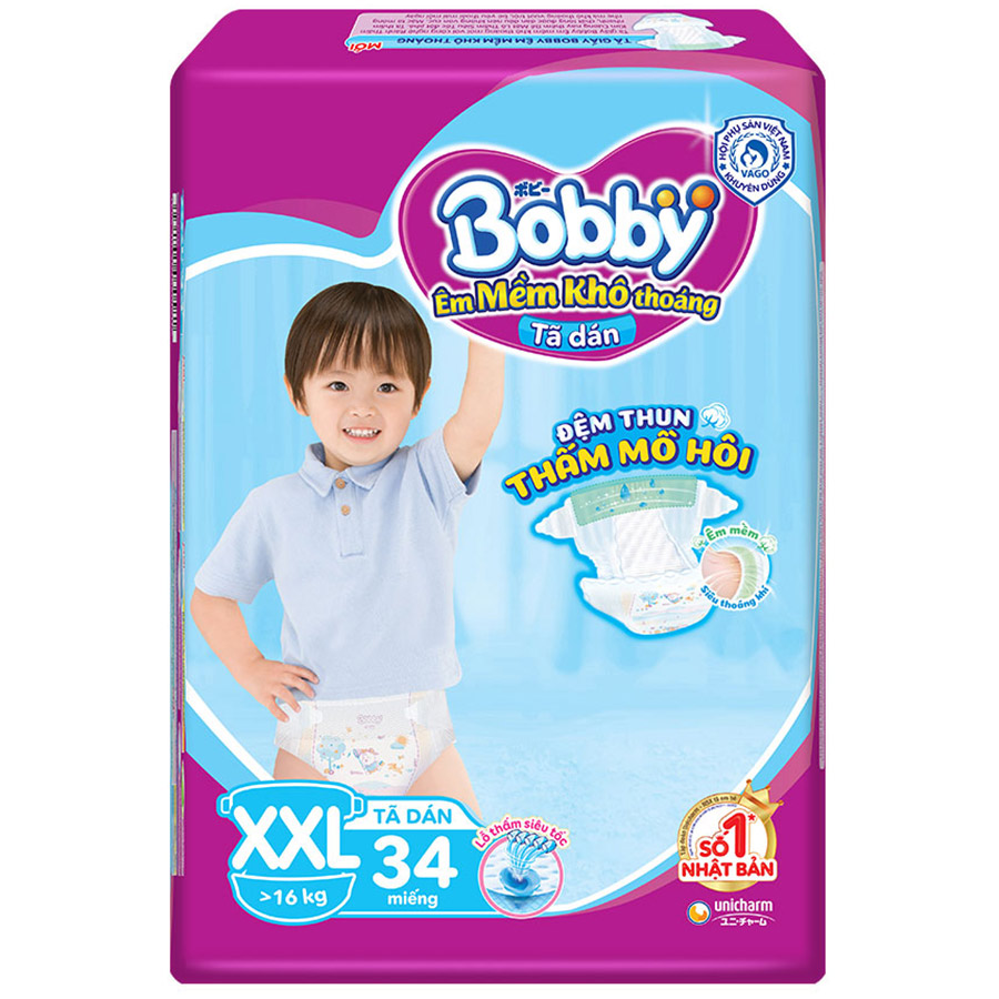 Tã Dán Bobby Fresh Siêu Mỏng Gói Đại XXL34 (34 Miếng)