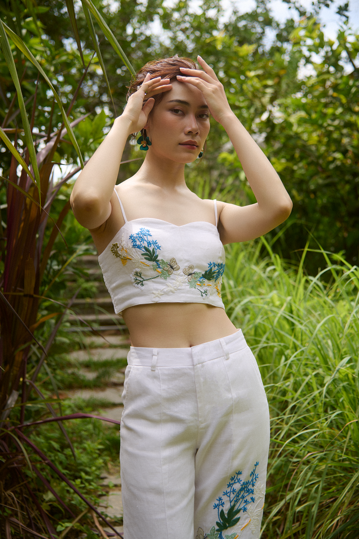 Áo Croptop Linen Thêu Tay Mơ TOP208 thời trang thiết kế Hity