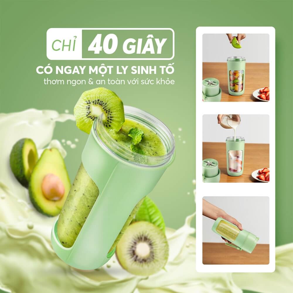 Máy xay sinh tố mini không dây Elmich BLE-3889 BLE-3890 340ml, Hàng chính hãng, chống thấm - JoyMall