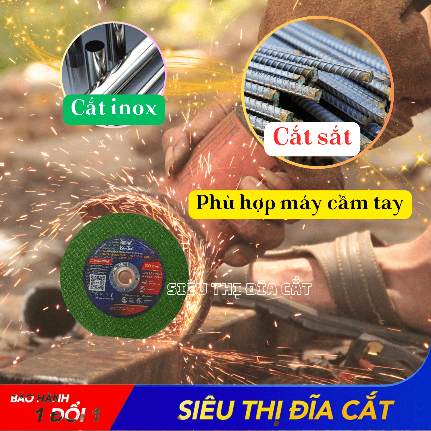 Đá Cắt Cao Cấp KingTom 107x1.2x16mm - Hộp 100 Viên