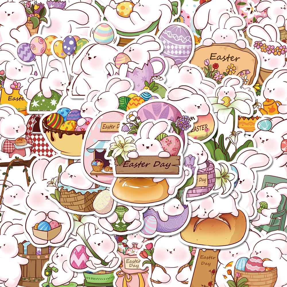 Sticker thỏ phục sinh chibi hoạt hình cute trang trí mũ bảo hiểm,guitar,ukulele,điện thoại,sổ tay,laptop-mẫu S19