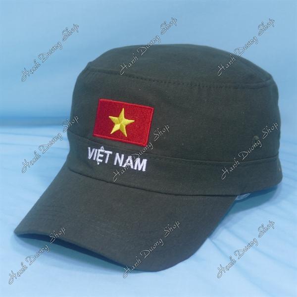 Nón lính mũ lưỡi trai đầu bằng thêu chữ Việt Nam phía sau khóa dán - Nâu