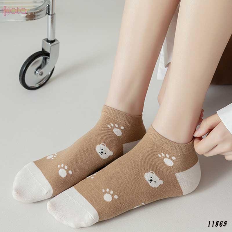 10 đôi Tất vớ nữ cổ ngắn họa tiết cute phong cách Hàn Quốc kèm túi rút
