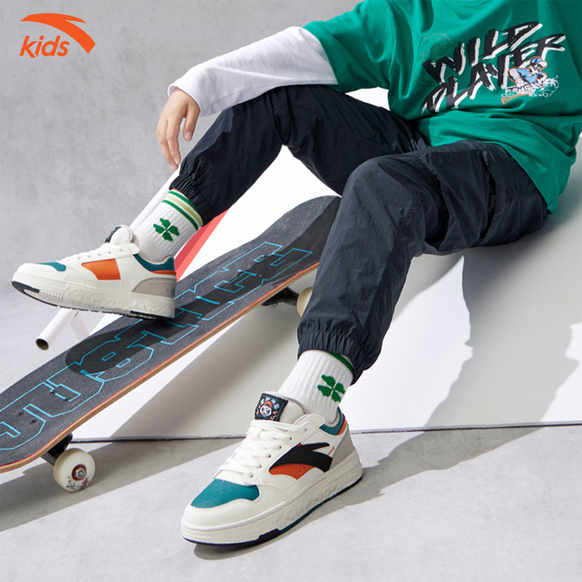 Giày đế bằng bé trai Anta Kids thiết kế dây buộc, da PU mềm mịn 312238002-5