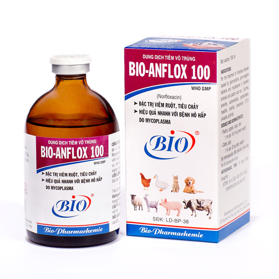 Dung dịch tiêm vô trùng BIO-ANFLOX100 chuyên viêm ruột tiêu chảy, hiệu quả nhanh với bệnh hô hấp do mycolasma