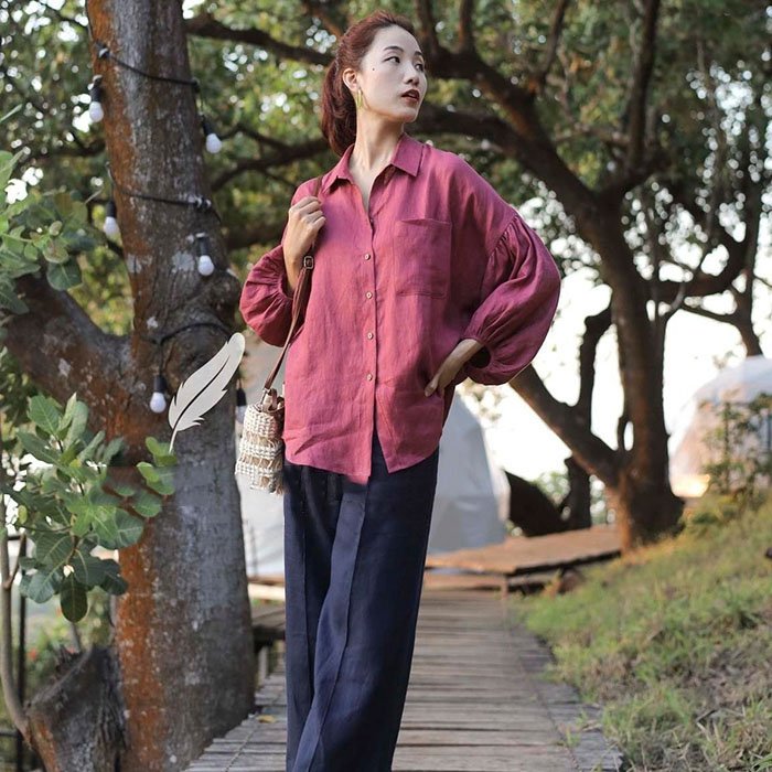 Áo sơ mi nữ form rộng tay phồng ArcticHunter chất Linen tưng Hàn mềm mát