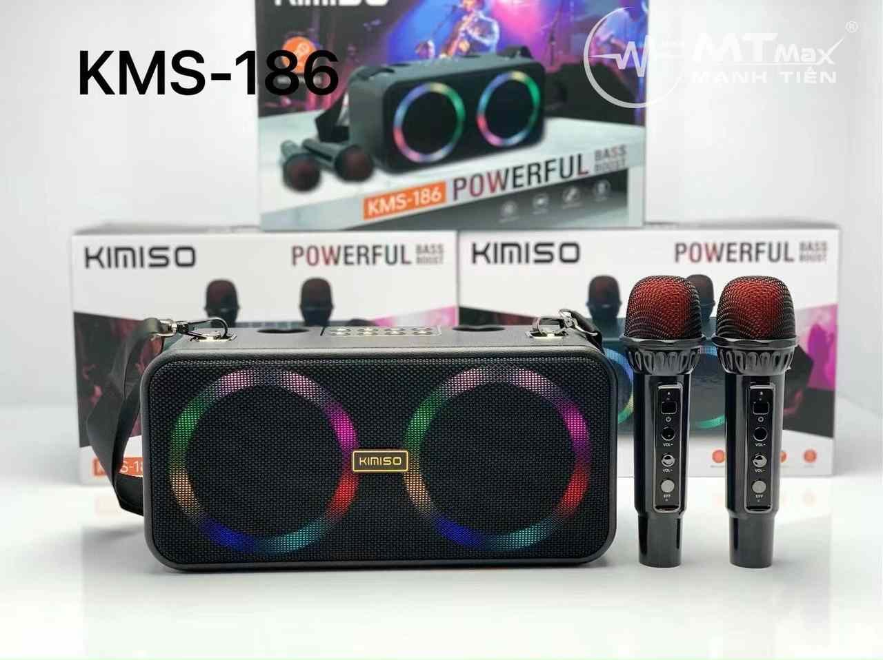 Loa karaoke mini KMS 186 bluetooth kèm 2 micro có chức năng reverb - công suất 20w bass căng, hát karaoke với âm thanh cực hay và ngọt kết nốt bluetooth, USB, thẻ nhớ TF, AUX 3.5mm