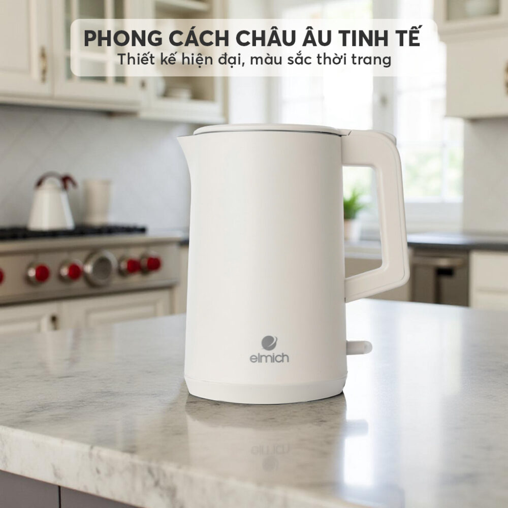 Ấm Đun Nước Siêu Tốc Elmich KEE9144 1.7L 1850W, Hàng Chính Hãng, Inox 304, Đun Sôi Nhanh 45s-JoyMall