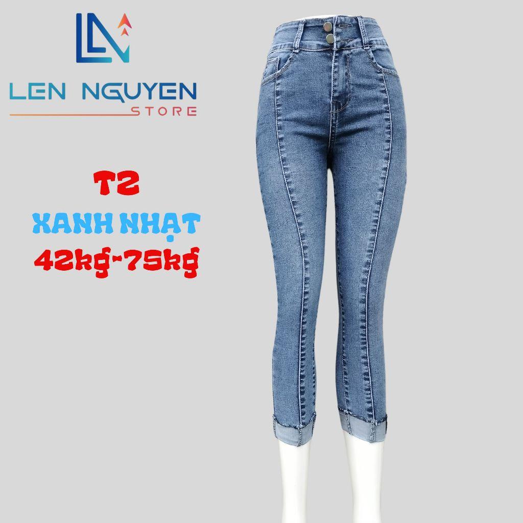 T2_Quần jean nữ, 9 tất, lưng cao, quần bò nữ dáng ôm, quần rin nữ có big size, cho 42kg đến 75kg,LEN NGUYEN STORE - Xanh Ánh Rêu