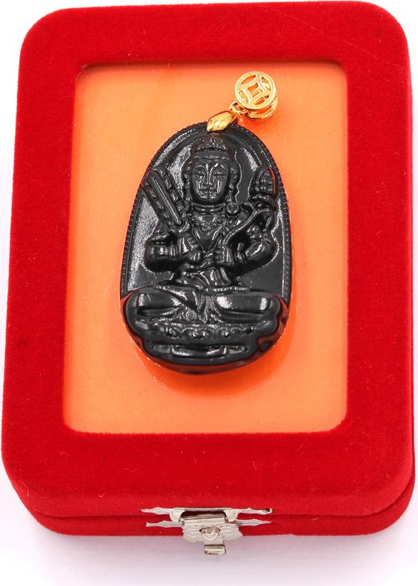 Mặt dây chuyền - Hư Không Tạng bồ tát - thạch anh đen 4.3cm - kèm hộp nhung - tuổi Sửu, Dần