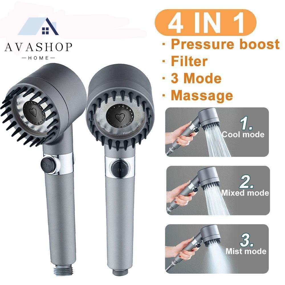 Vòi sen tăng áp massage 4 trong 1, Đầu Vòi Hoa Sen 4 Trong 1 Có 3 Chế Độ Áp Suất Cao Tiết Kiệm Nước.