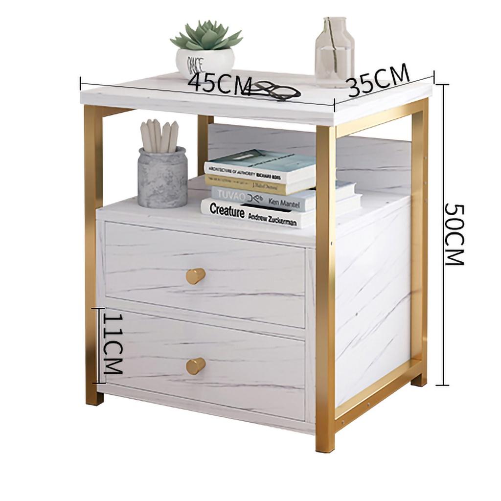 Tủ đầu giường 2 ngăn , kệ đầu giường decor khung sắt mạ vàng 45x34x50cm - MoZi