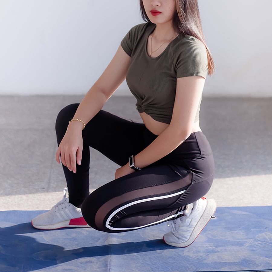 Quần legging Tập Gym Nữ Phối Lưới Dọc Chân - Quần Thể Thao Tập Gym_Yoga