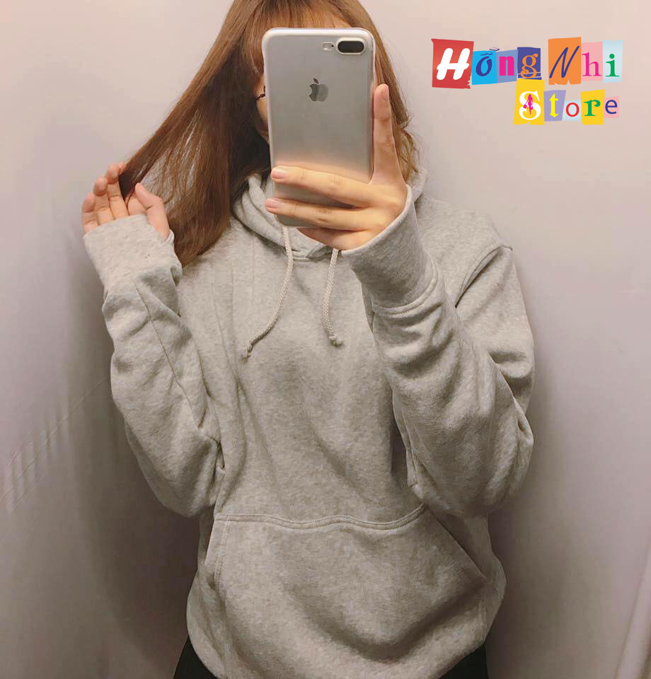 Áo Khoác Hoodie Trơn Ulzzang Unisex Màu Xám Chất Nỉ Bông Cao Cấp Dáng Rộng Nam Nữ - MM