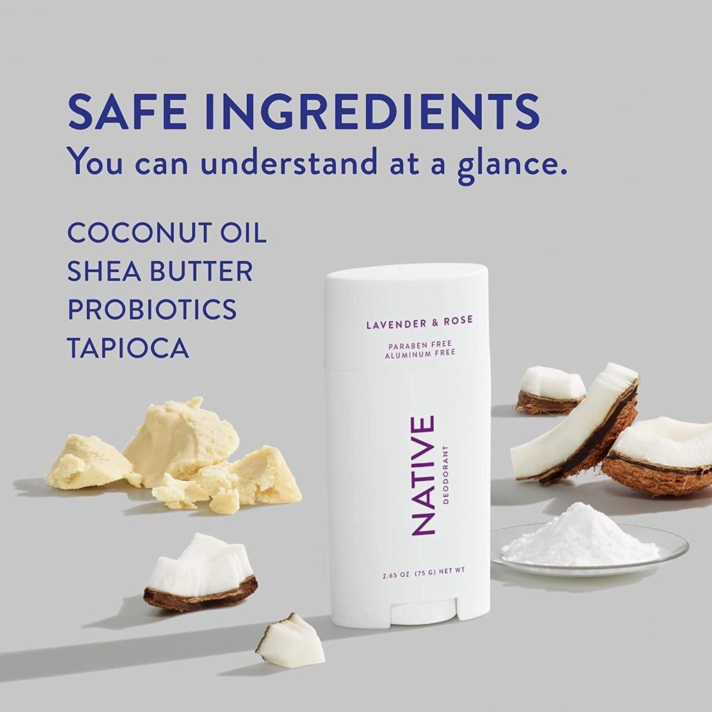SÁP KHỬ MÙI LAVENDER - HOA HỒNG Native Natural Deodorant, Aluminum Free, Probiotics, DẦU DỪA Coconut Oil - BƠ HẠT MỠ, 75