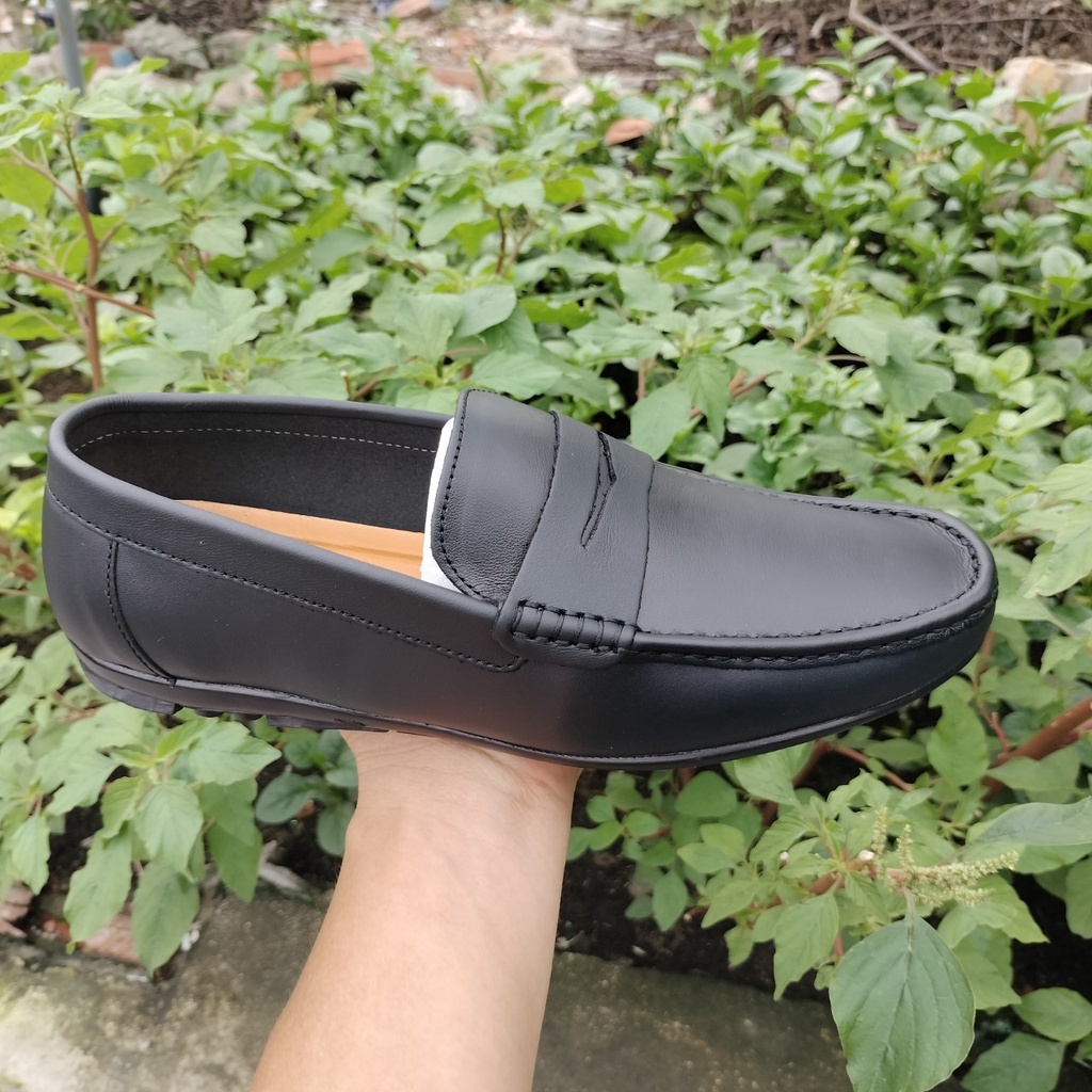 Giày lười nam da bò cao cấp màu đen phong cách Hàn Quốc