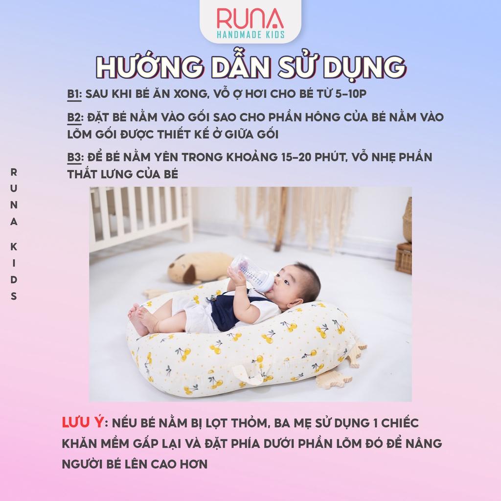 Gối chống trào ngược cho bé Runa Kids vải xô Muslin cao cấp thoáng khí thấm hút tốt an toàn cho bé