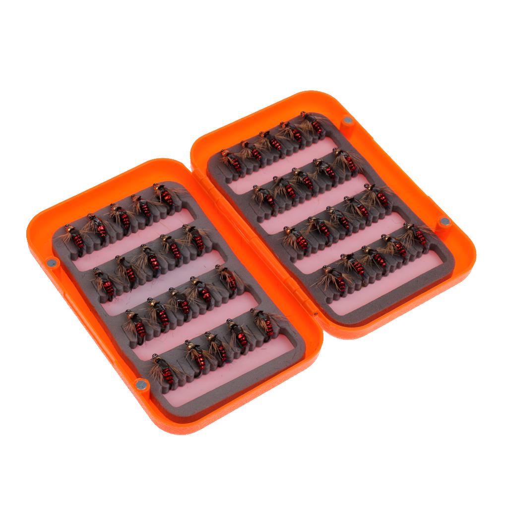 Fly Fishing Flies with Box 40pcs Salmon Dry Fly Fishing Flies Lures Gold