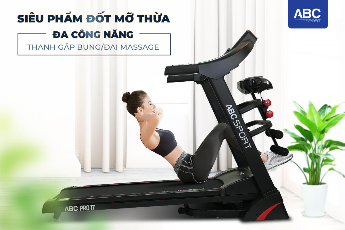 Máy chạy bộ đa năng ABCSPORT PRO17 khung sườn chắc chắn thiết kế nhỏ gọn tiết kiệm không gian, dành cho khách ở nhà diện tích nhỏ- chung cư