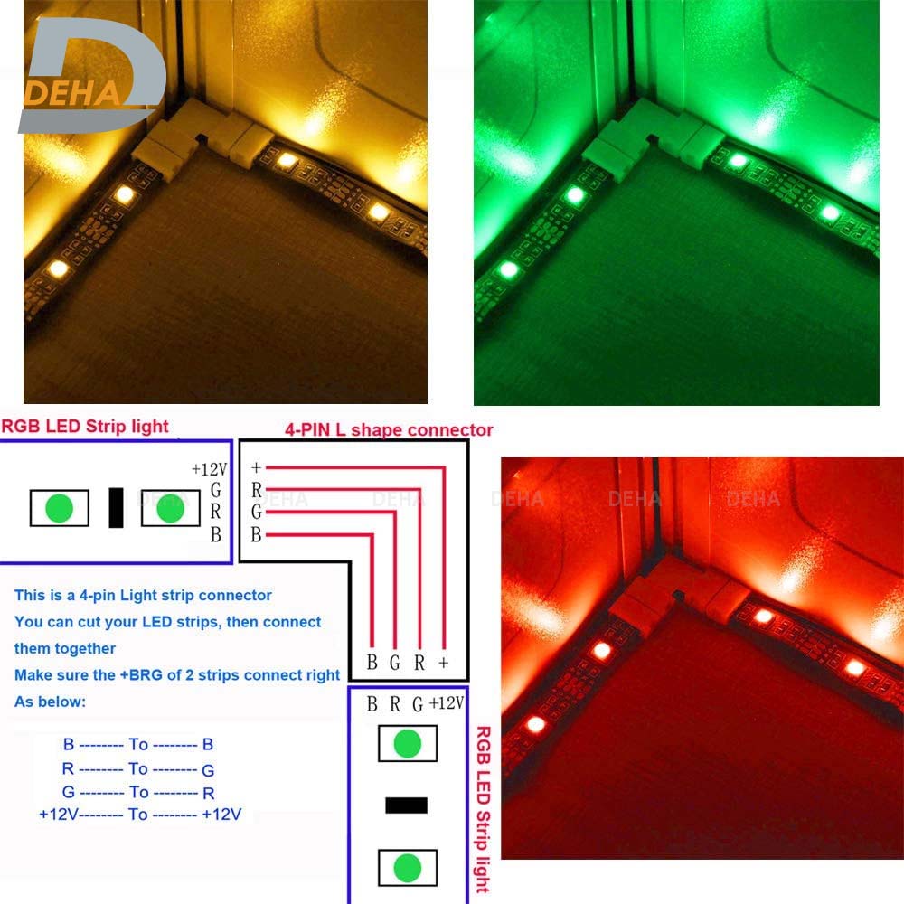 Đầu nối góc chữ L vuông 4 chân cho led dây dán 5050, 2835, 3528 RGB đổi màu connector 4P pin 10 mm  trang trí dán tường thạch cao, cây máy tính, màn hình, ti vi, TV, Gaming, Tiktok dán tường, chống nước bền đẹp- Chính hãng DEHA