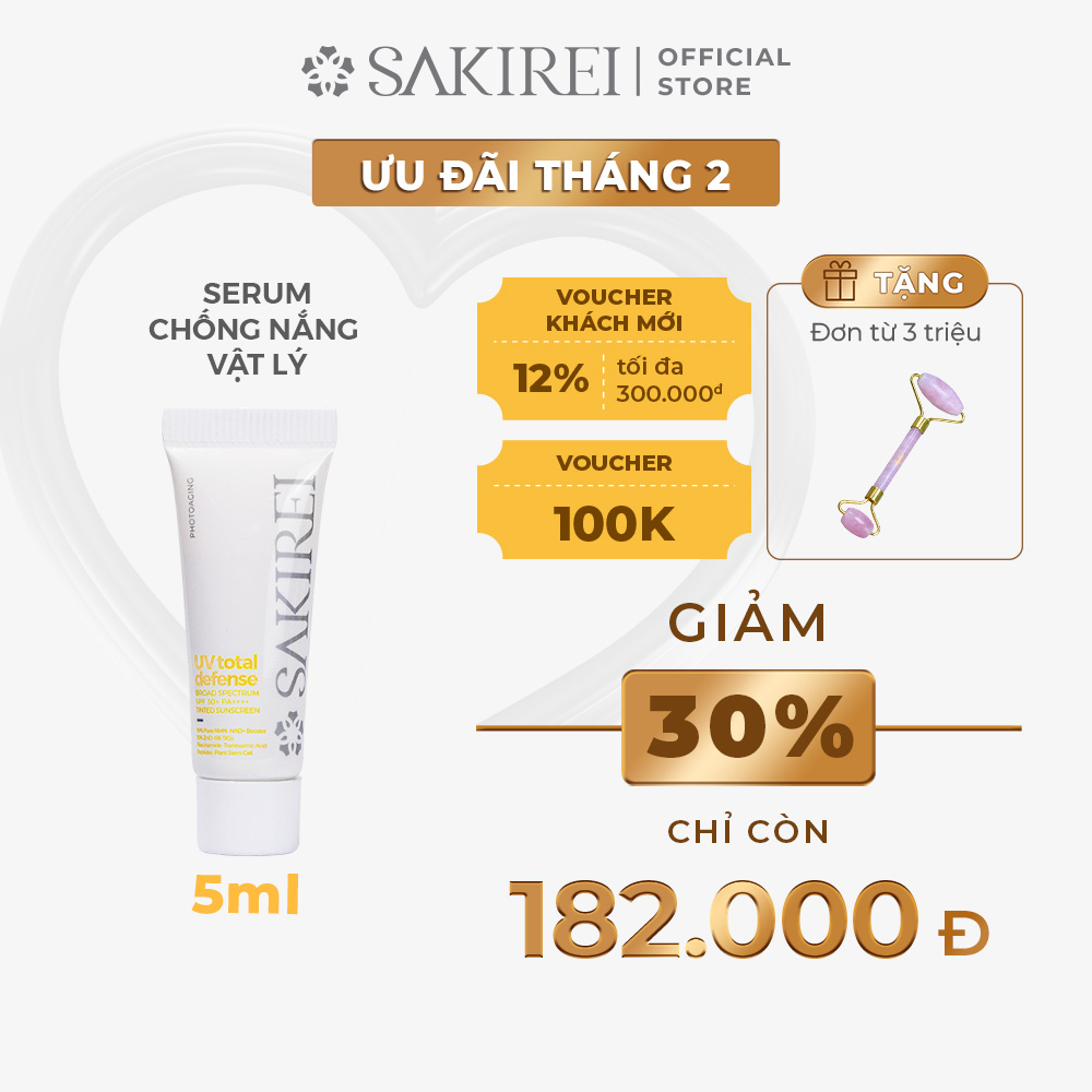 Serum chống nắng vật lý Sakirei UV Total Defense Broad Spectrum SPF 50+ PA++++ Tinted Sunscreen 5ml