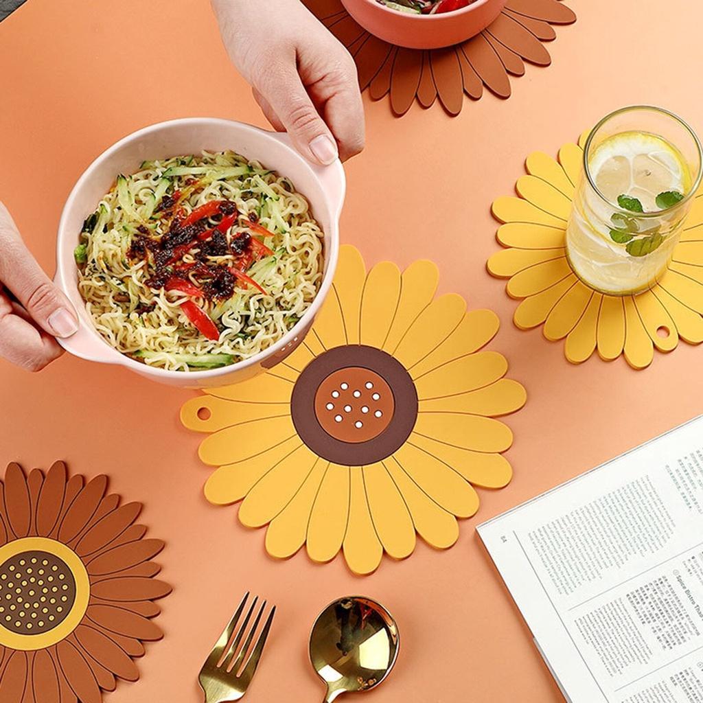 Silicone Dining Table Placemat Coaster Cup Sunflower Table Mat Cup Mat Bowl Mat Antiscalding Silicone Placemat Tableware