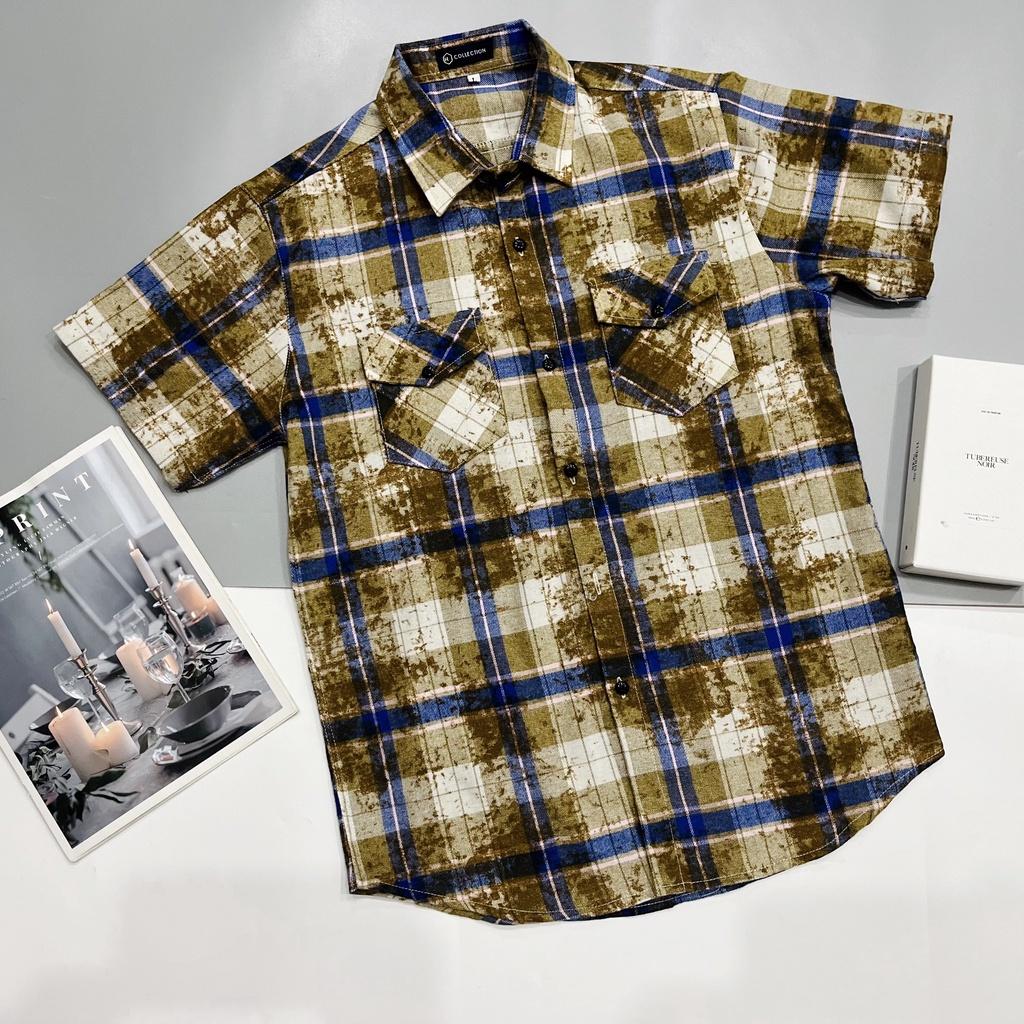 Áo sơ mi nam NGẮN tay vải COTTON MỀM MỊN 3 màu họa tiêt CARO chống nhăn giá rẻ cao cấp