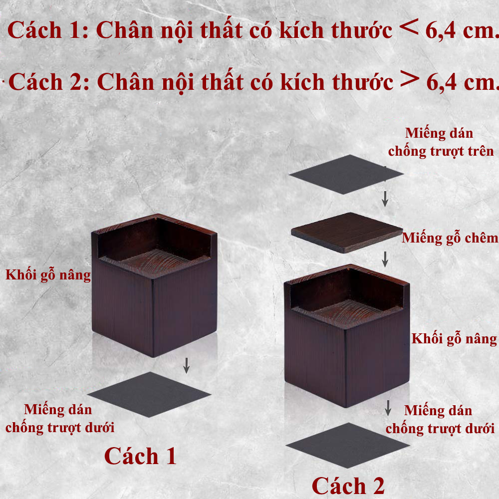 BỘ GỖ NÂNG CHÂN BÀN GHẾ TỦ GIƯỜNG NỘI THẤT - NÂNG CAO TỪ 6,7 cm ĐẾN 7,7 cm MÀU ĐEN (BỘ 8 CÁI)