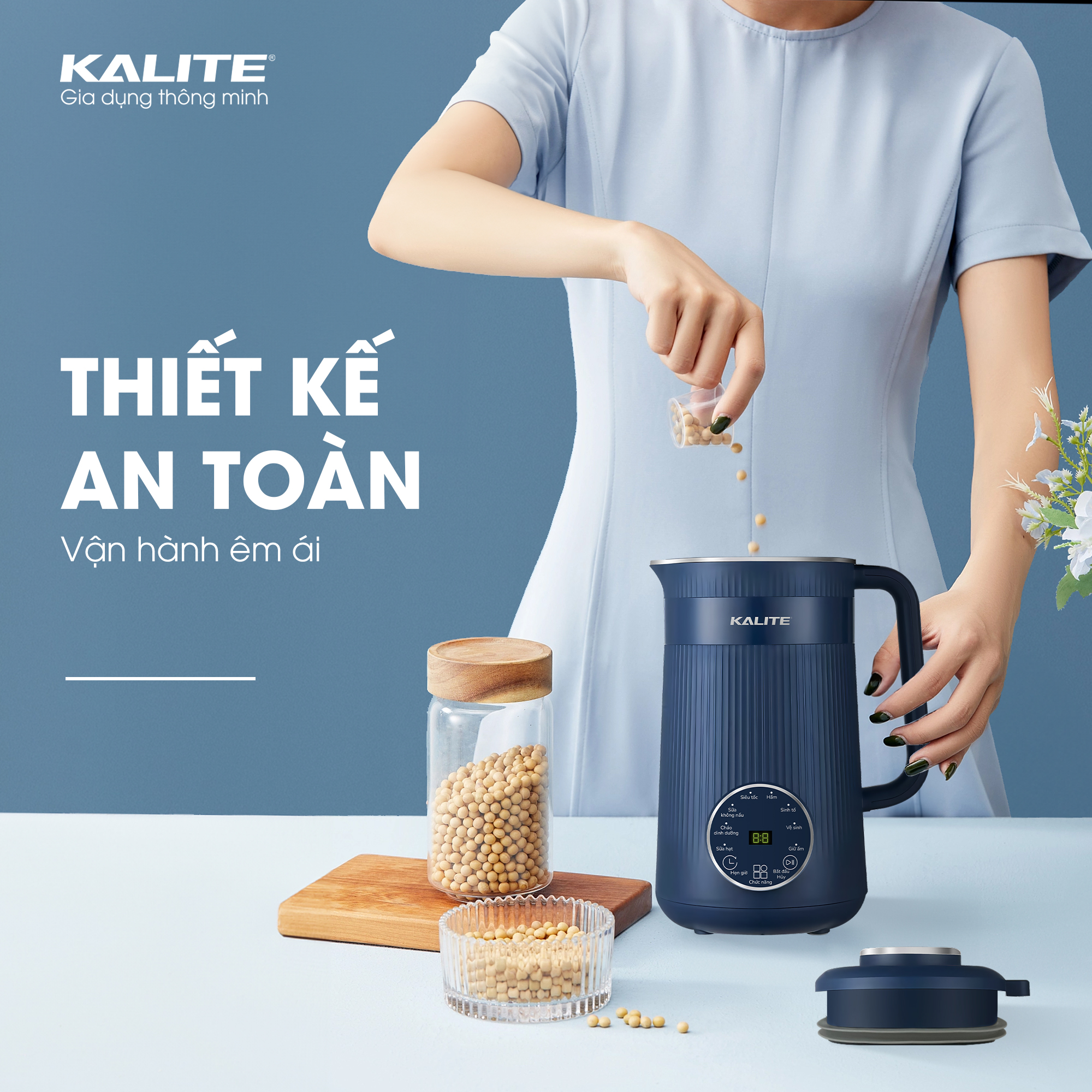 Máy làm sữa hạt mini Kalite KCB12B, dung tích 1.2l, đa chức năng cao cấp, thiết kế hiện đại, hoạt động êm ái bền bỉ- hàng chính hãng